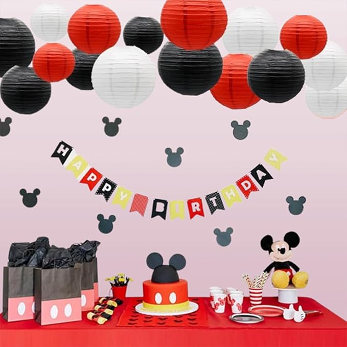 Paper Lanterns Decorative, Hanging chinese lanterns Indoor Outdoor for Birthday, Wedding, Christmas, Bridal, Home Decor, ceiling decorations Black/Red/White 12pcs(Size of 4”, 6”, 8”, 10”)