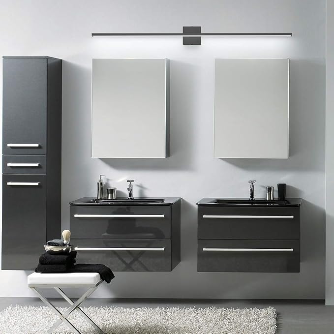 Ralbay 48inch Dimmable Modern LED Black Vanity Light 46W Frosted Aluminum for Bathroom Vanity Lighting Fixtures Cool White 6000K
