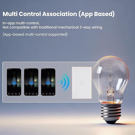 WiFi Energy Monitoring Smart Light Switch,Single Pole 1-Button,Neutral Wire Required,2.4GHz,Compatible with Alexa,Tuya/Smart Life App,Single-Gang,Aluminum Frame 2.5D Glass Panel,White