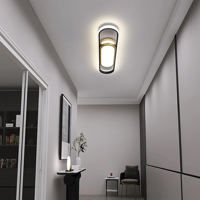 Tioolo Modern LED Flush Mount Ceiling Light, Dimmable with Remote, 27.5in | 3000K-6500K Linear Ceiling Light Fixture, Black Gold Acrylic Ceiling Lamp with Memory for Kitchen, Living Room, Bedroom, 40W