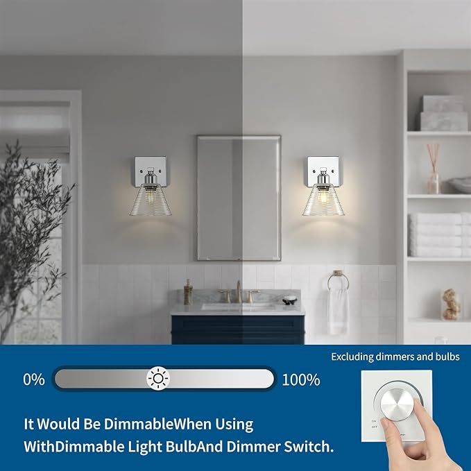 1-Light Bathroom Vanity Light, Nickel Modern Bathroom Lighting Fixtures with Clear Glass Shade, Farmhouse Wall Sconces for Mirror Kitchen Bedroom Living Room