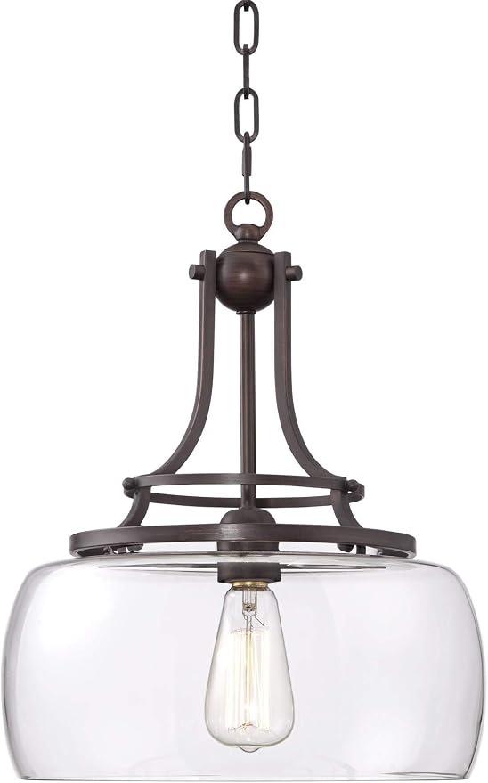 Charleston 13 1/2" Wide Clear Glass and Bronze Pendant Light Light Fixture | Brown Small Farmhouse Industrial Rustic Shade Dining Room House Bedroom Entryway Kitchen Island Hallway High Ceilings