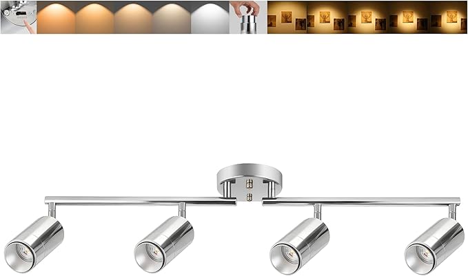 5Color LED Track Lighting Kit 4 Lights Dimmable 48W Track Light,Zoomable15°/24°/36°/45°/60°-2700K/3000K/3500K4000K/5000K,Track Lighting for Accent Task Kitchen,Lumen 4800 (Silver, 48 Watts)