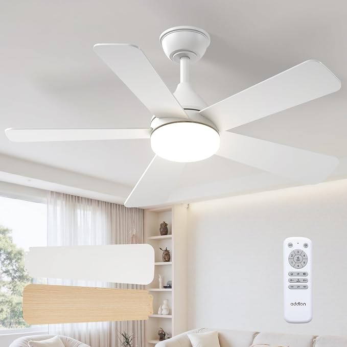 addlon 42 Inch White Ceiling Fans with Lights and Remote | Reversible DC motor, 6-speed, Timer, 3CCT Dimmable, Quiet, Small Ceiling Fan for Bedroom, Living Room, Indoor/Outdoor Use