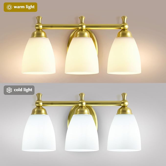 EJIAXIN 3 Light Bathroom Vanity Light,Gold Bathroom Lighting Fixtures Over Mirror Modern Bathroom Light Fixtures for Living Room Bathroom Bedroom Cabinet About Mirror