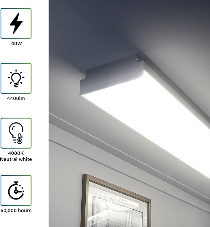 ANTLUX 4FT LED Wraparound 40W Shop Lights for Garage, 4400lm, 4000K, 4 Foot LED Wrap Light, 48 Inch Integrated Linear Strip Flush Mount Office Workshop Ceiling Lighting Fixture, 4 Pack
