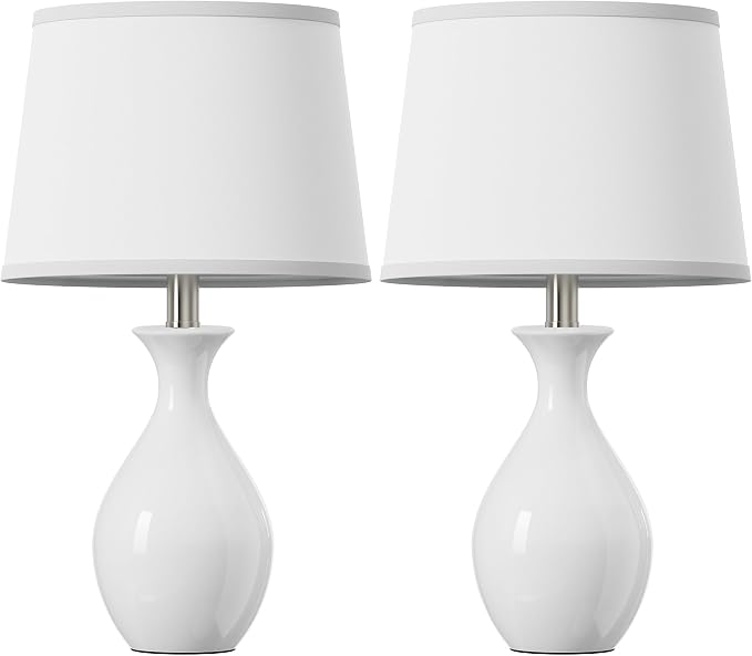 Table Lamp Set of 2, Modern Ceramic Bedside Lamps for Night Stands, Classic Small Lamp Nightstand Lamp for Bedroom Living Room Desk End Table Rocker Swtich White