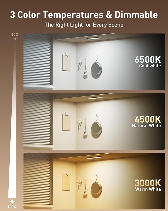 Under Cabinet Lighting Wireless, RGB Motion Sensor Light Indoor, 4 Pack | 15 Color Temps, Rechargeable, Timer, LED Closet Light Magnetic, Under Counter Lights for Kitchen Shelf Home