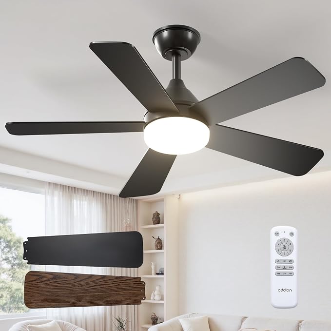 addlon 42 Inch Black Ceiling Fans with Lights and Remote | Reversible DC motor, 6-speed, Timer, 3CCT Dimmable, Quiet, Small Ceiling Fan for Bedroom, Living Room, Indoor/Outdoor Use
