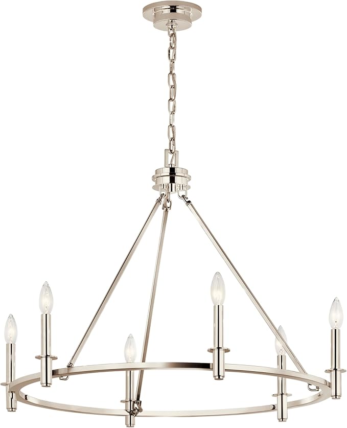 KICHLER Carrick 6-Light Chandelier, Updated Traditional Light in Polished Nickel, Sloped Ceiling Compatible, for Dining Room, Office or Bedroom (23.7" x 32.25"), 52705PN