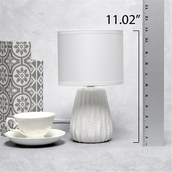 Simple Designs LT1138-OFF 11.02" Traditional Mini Modern Ceramic Texture Pastel Accent Bedside Table Desk Lamp w Matching Fabric Shade for Decor,Bedroom, Nightstand, Living Room, Entryway, Off White
