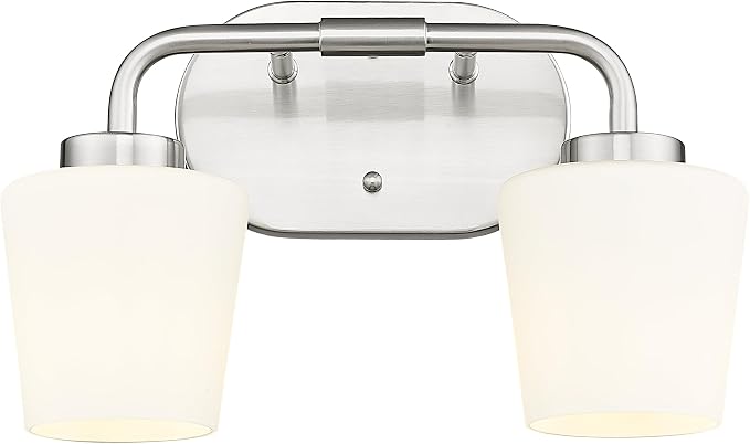2-Light Bathroom Light Fixtures Over Mirror, Brushed Nickel | Vanity Lighting Fixtures with Milk White Glass, Vintage Farmhouse Wall Sconces Lighting, AD-22004-2W-SN
