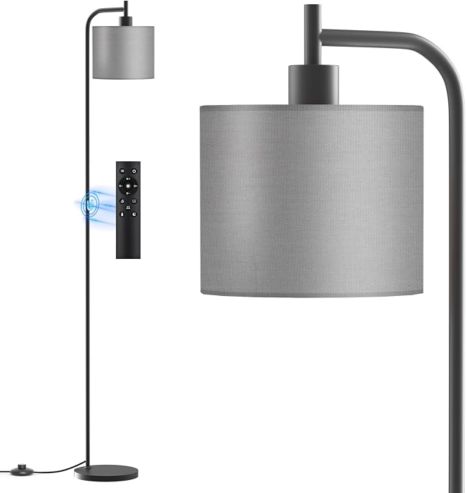 Floor Lamp for Living Room, Tall Standing Lamp with Linen Shade | Dimmable with Remote Control, 3 Color Temperatures, 9W LED Bulb Included, Ideal for Bedroom, Office and Reading Corner