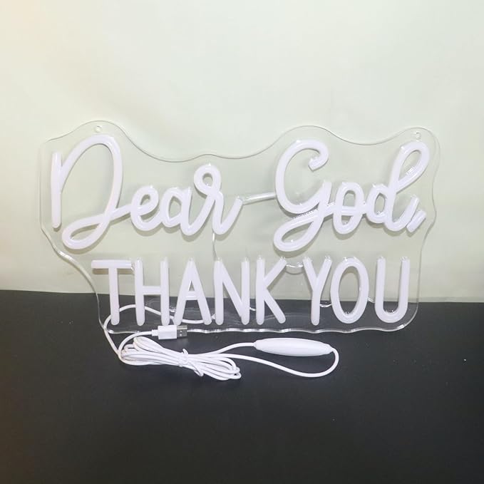 Dear God Thank You Neon Sign Led Dimmable Decorative Neon Lights, Inspirational Office Desk Decor Lights for Office Home Living Room Classroom, Christian Gifts,Christmas' Birthday Gift (Warm white)