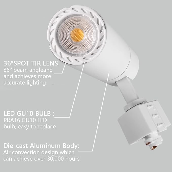 10W Track Lighting Heads,Dimmable H Track Light Heads,Warm White 2700K,Halo Track Light GU10 Bulb for Accent Retail Artwork, Kitchen 120V 36° Angle Halo Type(10 Pack) (2700K(Warm White) White)