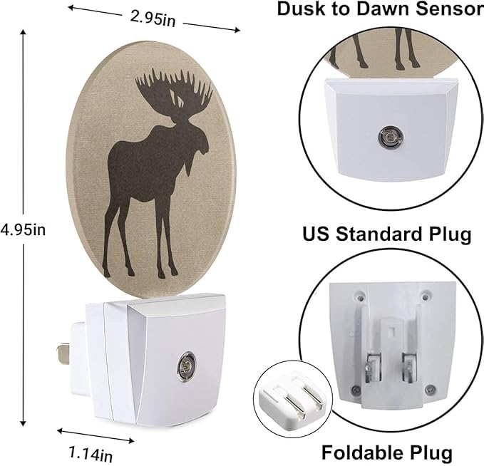 Plug-in Moose Silhouette Night Light Wildlife Night Lights Plug into Wall with Auto on/Off Sensor, 0.5W LED Nightlight for Bedroom Bathroom Kitchen Hallway
