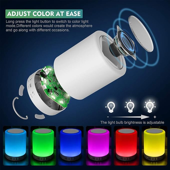 Night Light with Bluetooth Speaker, Touch Lamp Rechargeable Relaxing Cool | Elecstars Small Lamp, Aux Line-in and TF Card Supported, Portable Color Changing, Birthday Holiday Gift for Kids Teens Women.