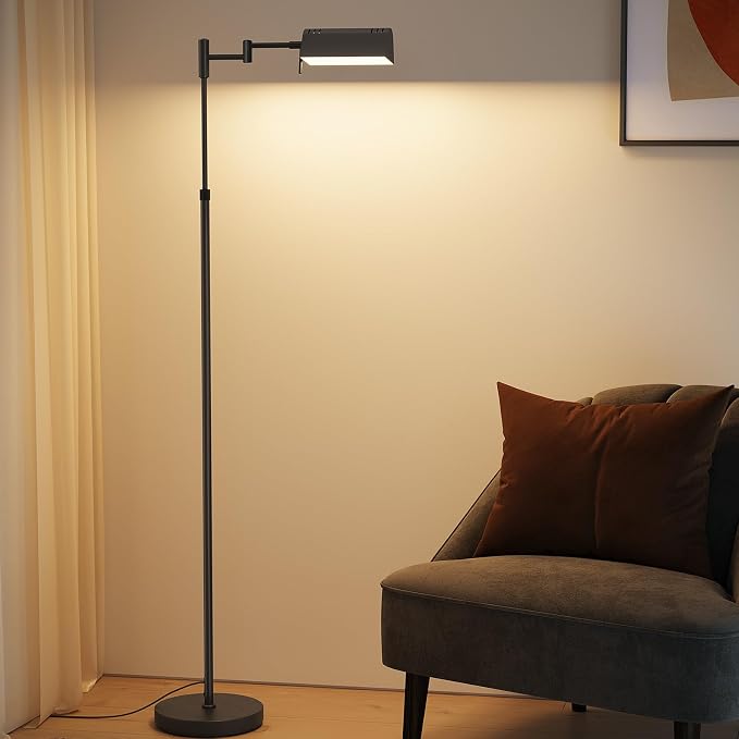 SUNMORY Dimmable LED Pharmacy Floor Lamps, 16W/1500LM Bright Reading Lamp | Remote Touch Control, 350°Swing Arm, Adjustable Height, Task Craft Tall Standing Light for Living Room Bedroom Office, Black