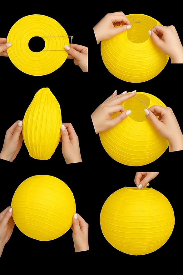 Pack of 6 Round Paper Lantern Lamp Paper Lanterns Party Decorations (Yellow, 8"/20CM)