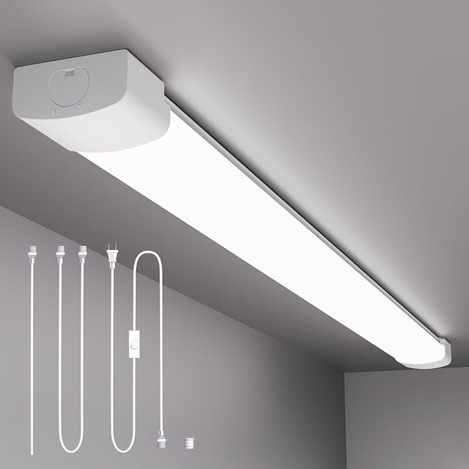Plug in Light Fixture, 4FT Linkable 5000K Plug-in Ceiling Lights for Shop Garage, LED Tube Light for Closet, Cabinet, Workbench, Kitchen, Office, Bathroom, Triproof, 36W