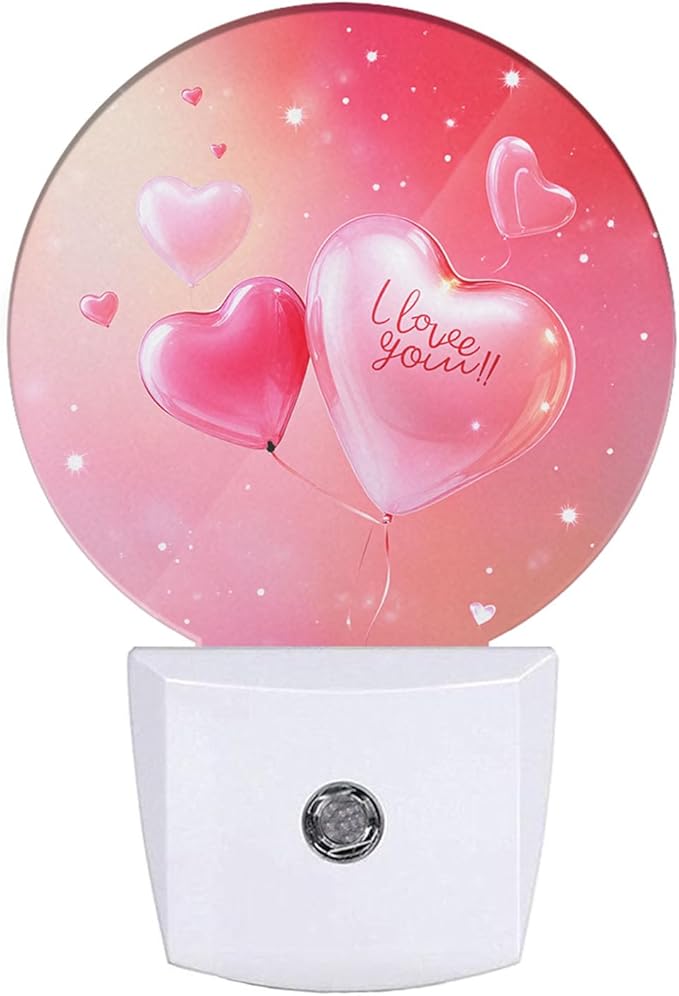 EKOBLA Valentine Romantic Pink Night Light Love Heart Shape Balloons Night Lights Plug into Wall Auto Sensor LED Plug-in Nightlights for Boys Girls Men Women Valentine's Day Gift