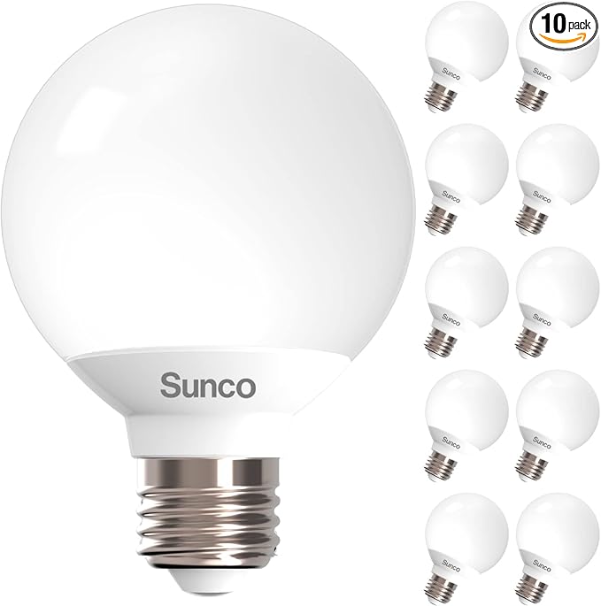 Sunco 10 Pack G25 LED Light Bulbs, Vanity Globe Bathroom Light Bulb, 450 LM, 2700K Soft White, 6W (40W Equivalent), Dimmable Mirror Vanity Decorative Bulb, E26 Base UL