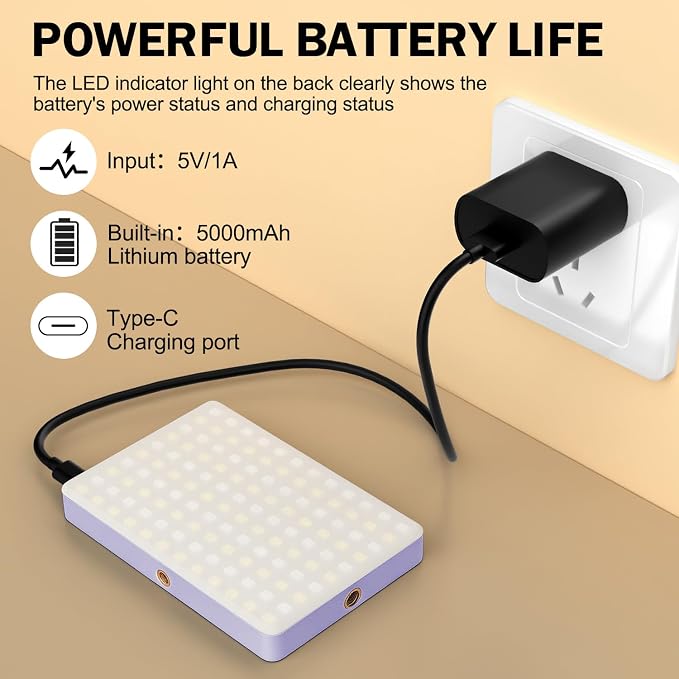 120 LED Selfie Light for iPhone, Portable Phone Light with Clip & Camera Tripod Adapter - 5000mAh Rechargeable, 3 Lighting Modes, CRI 97+ for Video Recording, TikTok, Tripod Mount Rings