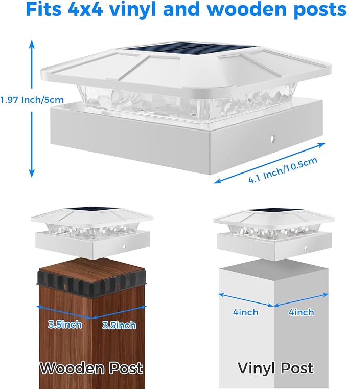 8 Packs 4x4 White Solar Post Cap Lights Outdoor with 3 Modes | Fence Post Light Solar Powered Fit 4×4/3.5×3.5 Wood/Vinyl Posts, Waterproof Post Topper for Deck Yard Garden Porch Outside