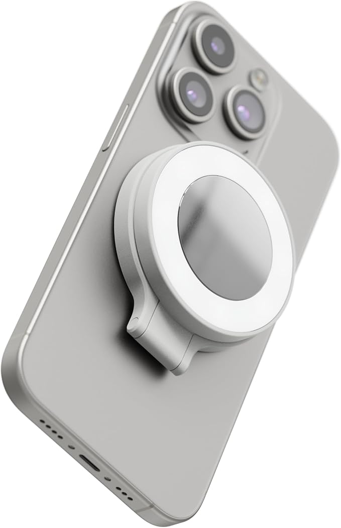 ShiftCam SnapPocket Light - LED Selfie Ring Light with Four Brightness Settings and Built in Battery - Magnetic Mount Snaps on to Any Phone - Flippable Design (Stone)