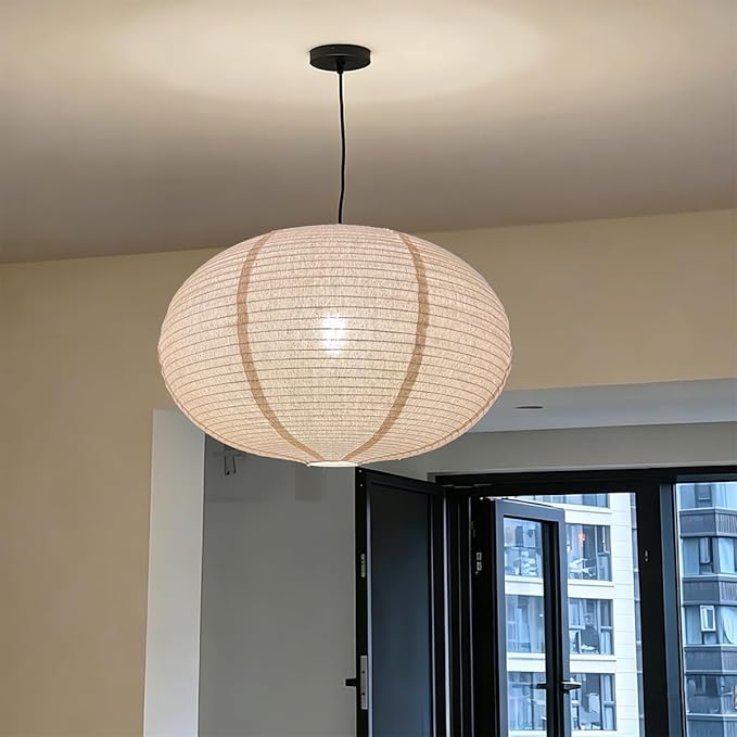 Linen Pendant Light Shade 20 Inches Oval Hanging Lamp Shade | Off-White Hanging Lampshade Can replace Paper Lanterns Handmade Fabric Light Covers Home Decor Ceiling Lampshade