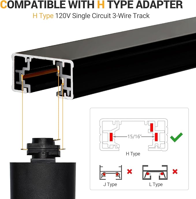 VANoopee 26FT H Track Lighting Rails Black, H Type Track Lighting Kit with Floating Canopy Connector, End Caps, Live End Feeds, I T & L Connectors, Compatible with Single Circuit H Style Track System