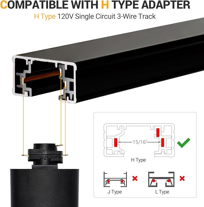 VANoopee 6.6FT H Track Lighting Rails with Floating Canopy Connector, Black | H Type Track Lighting Kit | End Caps, Live End Feeds, I T & L Connectors Included | H Style Track System Compatible