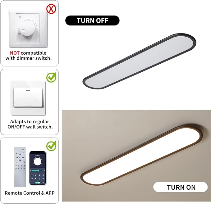 27.6-Inch Dimmable LED Linear Ceiling Light, 36W Low Profile Black | Ultra-Thin 1.38-Inch Fixture with Remote, 3000K-6500K, 10%-100% Brightness for Kitchen, Bedroom, Closet, Hallway and Study