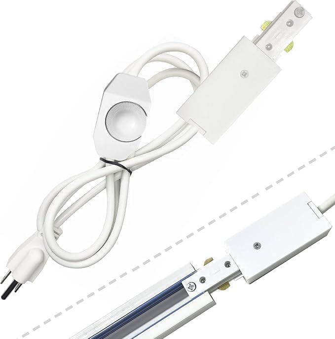 Track Lighting Live End Cord with Inlne Dimmer Switch, 4.92FT H Track Live End Feed Connector, Suitable for H Type Single Circuit 3-Wire-1 Track Lighting Systems