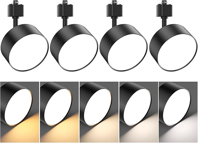 5 Color Diffuse LED Track Lighting Heads H Type Track Light Heads Dimmable Kitchen Track Lighting Fixtures Ceiling, Compatible with H Track Rails - Flicker Free CRI90+ 20W 2000lm, 4 Pack Black