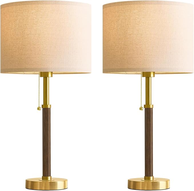 G-SAFAVA 22" Table Lamps Mid Century Modern Lamps for Bedroom Living Room Bedside Lamps for Night Stands Wood Nightstand Lamp Gold Small Side End Table Lamps Set of 2 Vintage Home Deco Office Gifts