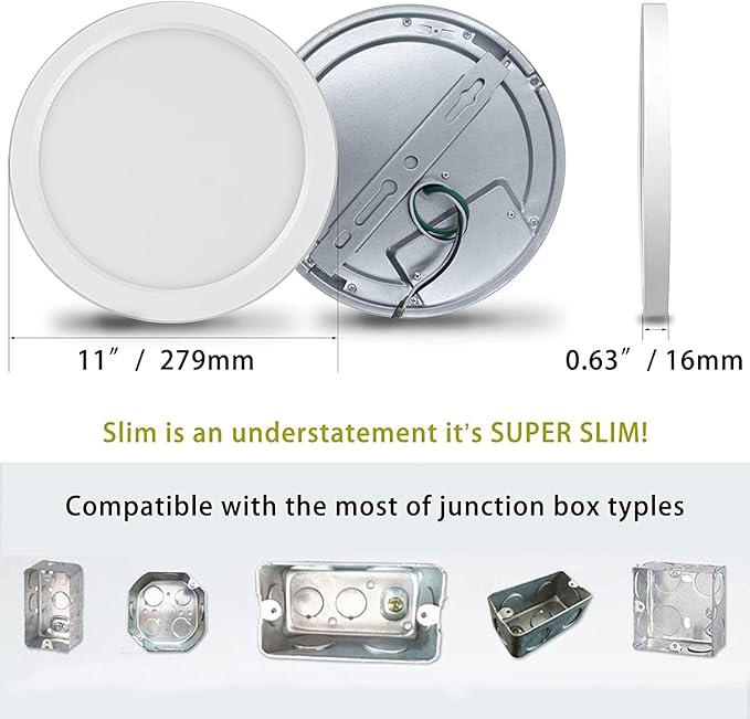 11inch Flush Mount Ceiling Light, White 24W 2400LM Dimmable Ceiling Light Fixtures, 5000K Ultra Thin Round Led Ceiling Light for Bedroom,Living Room,Kitchen, Hallway, Bathroom, 3Pack
