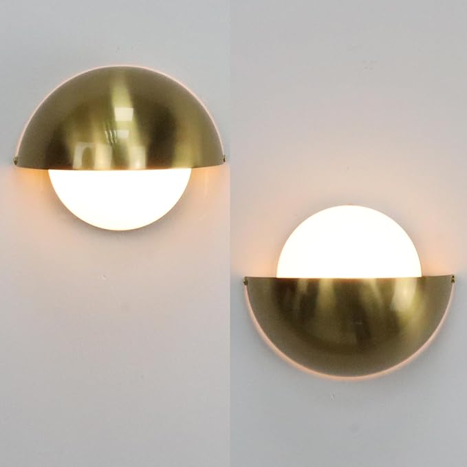 YUBOLE Mid Century Wall Sconce Gold Bathroom Vanity Light Over Mirror | Adjustable Metal Shade and Milky Glass Globe, G9 Based(Bulb Included) Indoor Wall Lamp for Bathroom Bedroom Kitchen Staircase