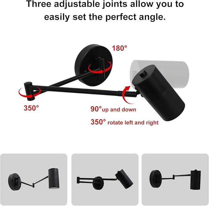 Swing Arm Wall Sconce Adjustable Wall Mount Reading Light Headboard Lamp, Modern Hardwired Sconces GU10 Wall Swivel Spot Lights for Bedroom Bedside Living Room Study