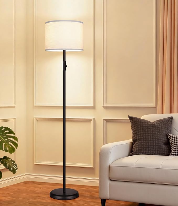 【Upgraded】 Dimmable Floor Lamp, Modern Floor Lamps Simple Design with White Shade for Living Room, Tall Standing Lamp for Bedroom Office Dining Room, Black Pole Lamp