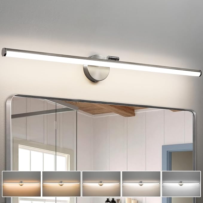KAISITE Brushed Nickel Modern Bathroom Light - 39 Inch Dimmable 5CCT LED Vanity Light for Restroom
