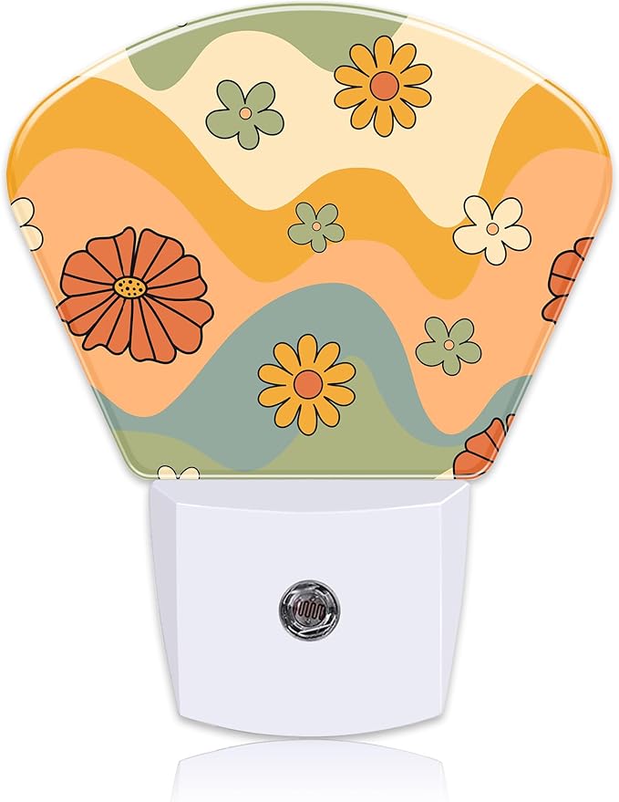 Retro Groovy Floral Night Light, Colorful Wave Nightlight Plug into Wall with Dusk to Dawn Sensor for Kid Girls Boys Women Men Bedroom, Hallway, Kitchen, Bathroom, Stairs Decor