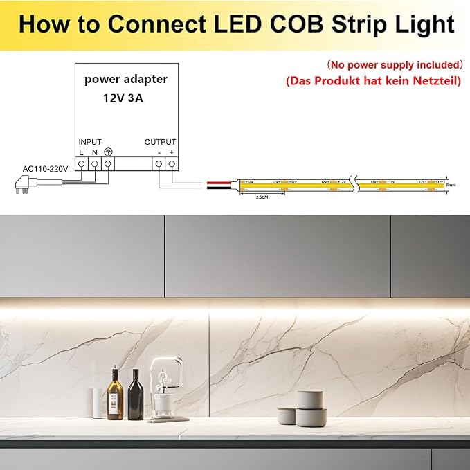 TOPAI 12V COB LED Strip Daylight White 5000K 16.4ft Dotless IP65 Waterproof | High Density 480LEDs/M, CRI>90 4000Lm, Cuttable, Flexible, Self Adhesive Easy Install for Bedroom, Cabinet