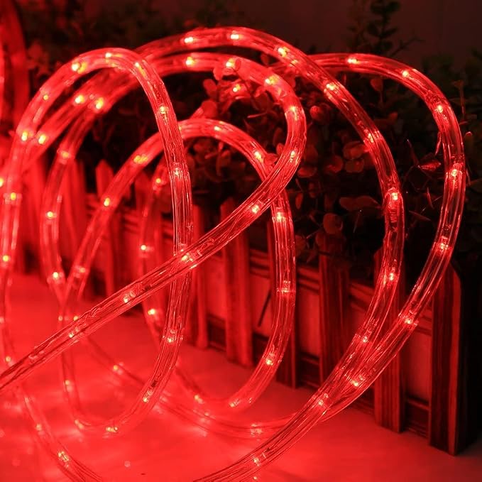 DINGFU 33ft LED Rope Lights,110V 2 Wire Connectable Christmas Rope Lights,240 LED,Waterproof Indoor Outdoor Clear Tube Light Rope for Deck, Patio, Pool, Camping, Landscape Lighting Decorations (Red)