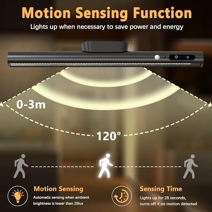 Battery Powered Operated Wall Strip Light with Motion Sensor | LED Light Bar, Rechargeable Magnetic Under Cabinet Lighting Wireless with Remote Control for Desk Mirror Closet Black