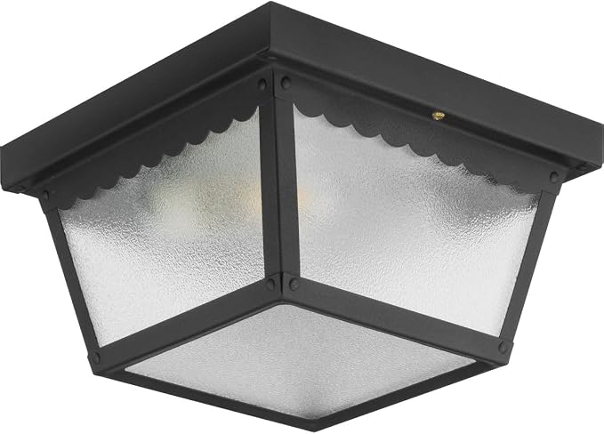 Progress Lighting 2-Light Indoor and Outdoor Flush Mount Ceiling Light, Interior and Exterior Ceiling-Mount Light Fixture for Porch Light, Patios, Garages, Hallways, Metal, 9-1/4" by 5", Black