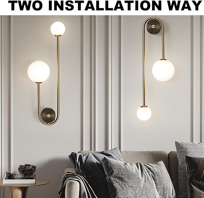 Modern Gold Wall Sconce Mid Century Gold Wall Lamp U-Shape Linear Wall Light with Milk Glass Shade Wall Lamp for Bedside Dining Room Bathroom