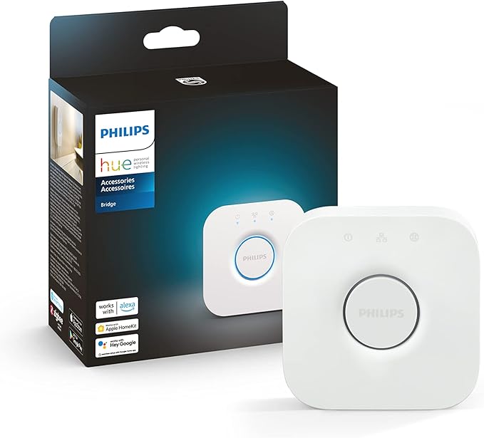Philips Hue Bridge, Unlock the Full Potential of Hue Bridge System, Multi-Room and Out-of-Home Control, Create Automations and Zones, Smart Lighting Hub, Works with Voice and Matter-Compatible