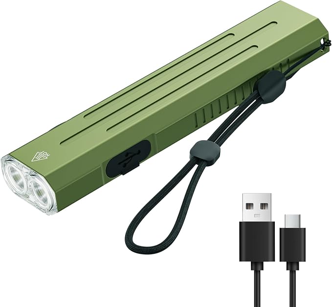 Hoxida Rechargeable EDC Flashlight High Lumens, Pocket Mini Flashlight with Tactical Strobe Button, Portable Magnetic Small EDC Flat Flashlight for Camping, Emergency,1pcs Green