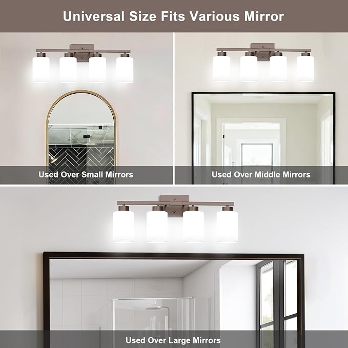 IZORRO Modern Bathroom Light Fixtures, 4 Light Oil-Rubbed Bronze Vanity Lights, Bathroom Lighting Fixtures Over Mirror with White Glass for Living Room Cabinet Bedroom